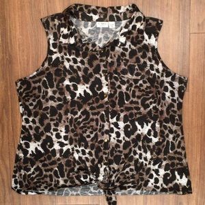 CATO Women’s Button Up Leopard Tank Blouse
